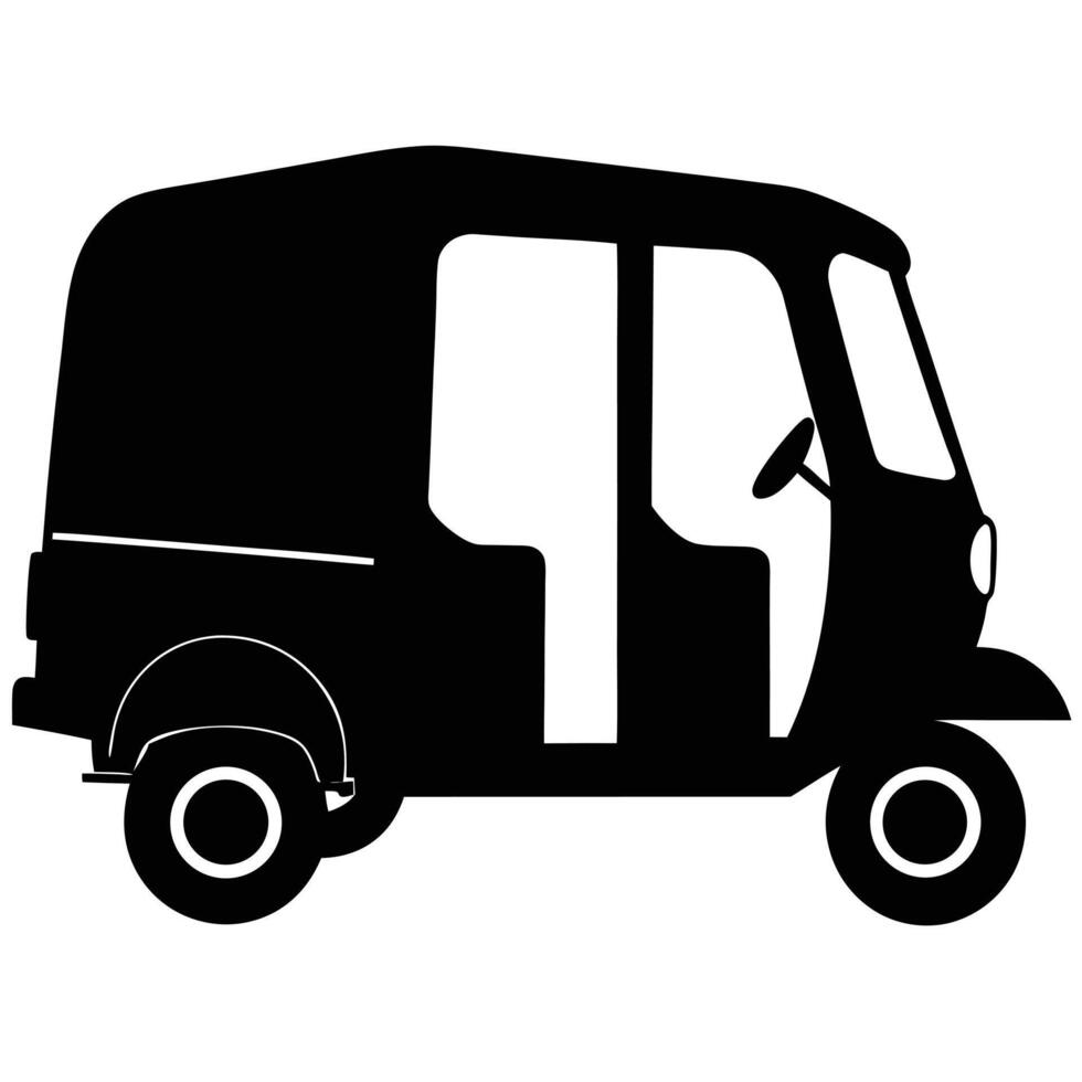 Black silhouette of a three wheeled auto rickshaw three wheeler vehicle vector