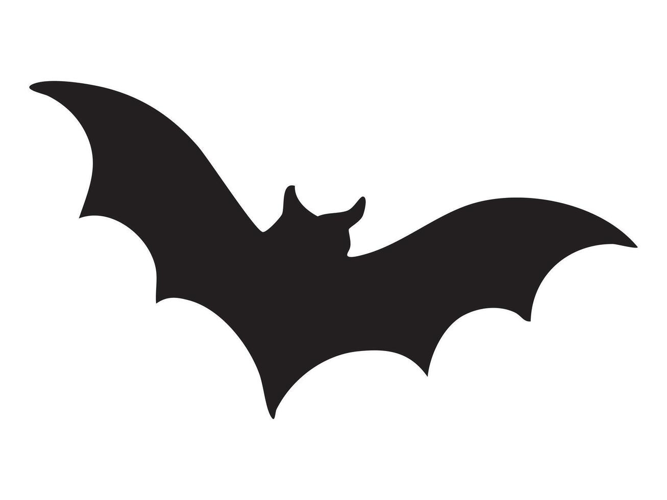 Black silhouette of flying bat isolated on white background, graphic illustration. concept of halloween, spooky creature, nocturnal animal, icon, logo, design element vector