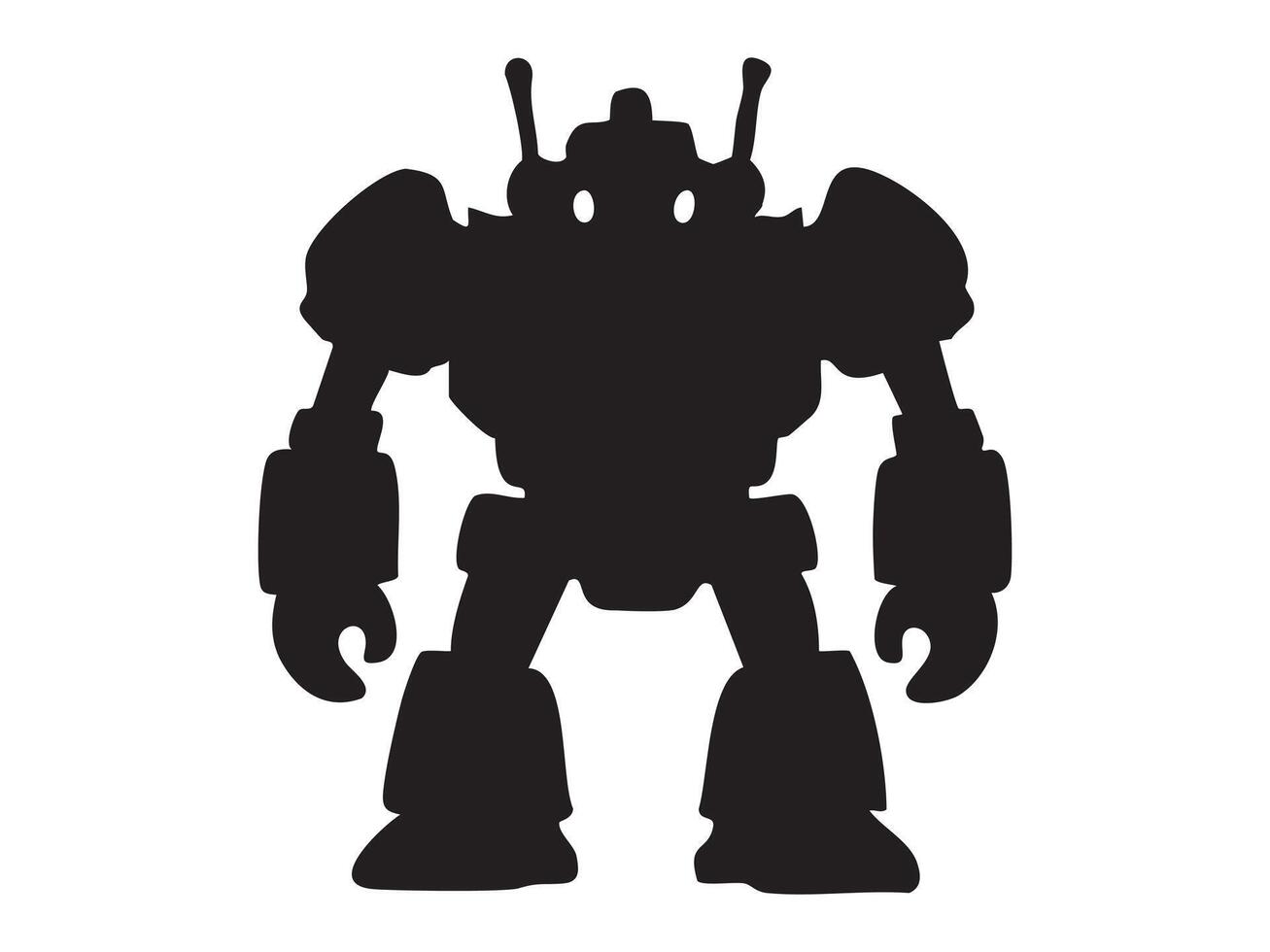 Black silhouette of robot toy in standing pose, isolated on white background, graphic illustration. concept of icon, logo, futuristic design, technology, artificial intelligence vector