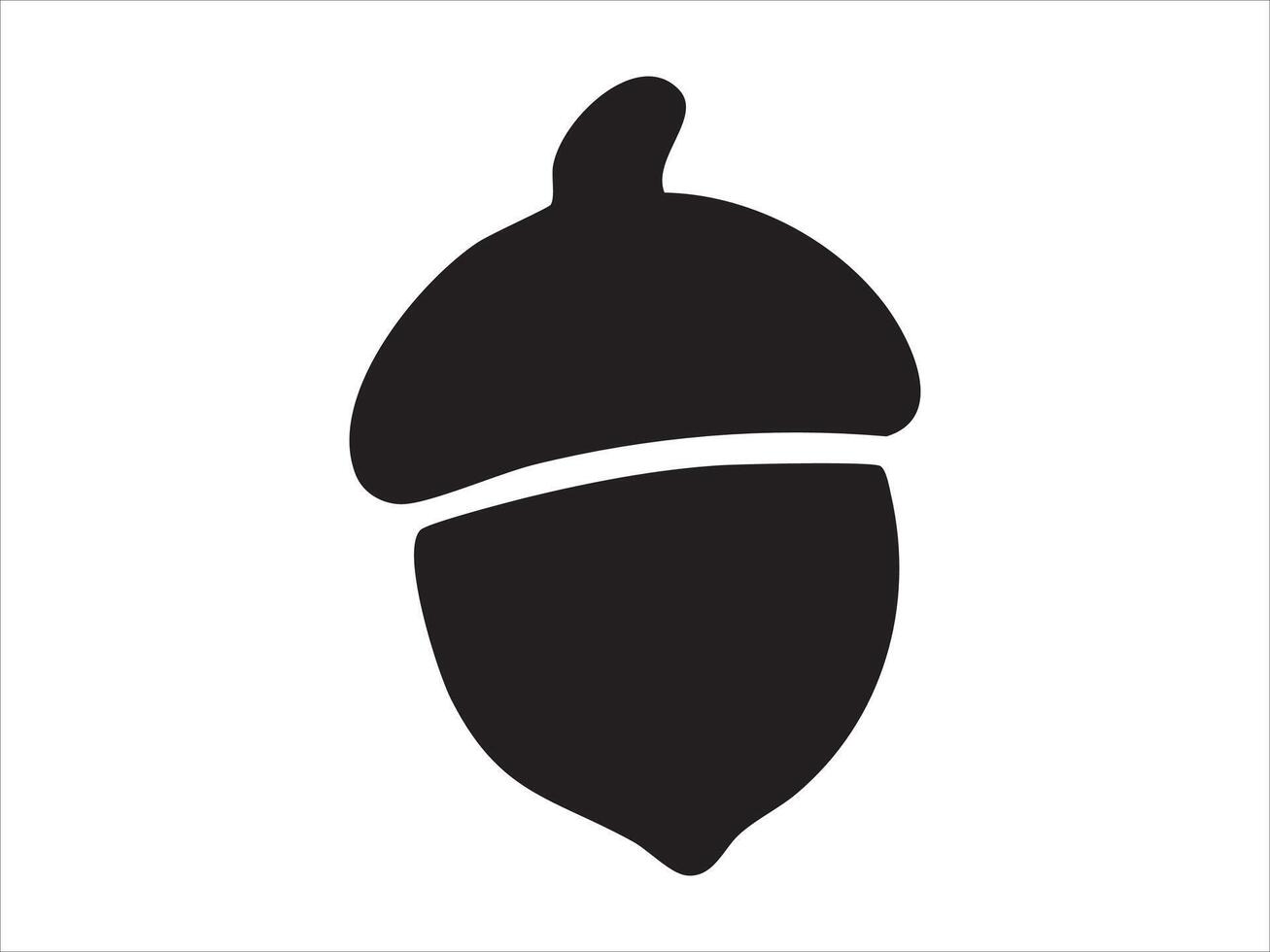 Black silhouette of acorn on white background, graphic illustration. concept of nature, seed, nut, botanical element, autumn, harvest, isolated icon, design element vector
