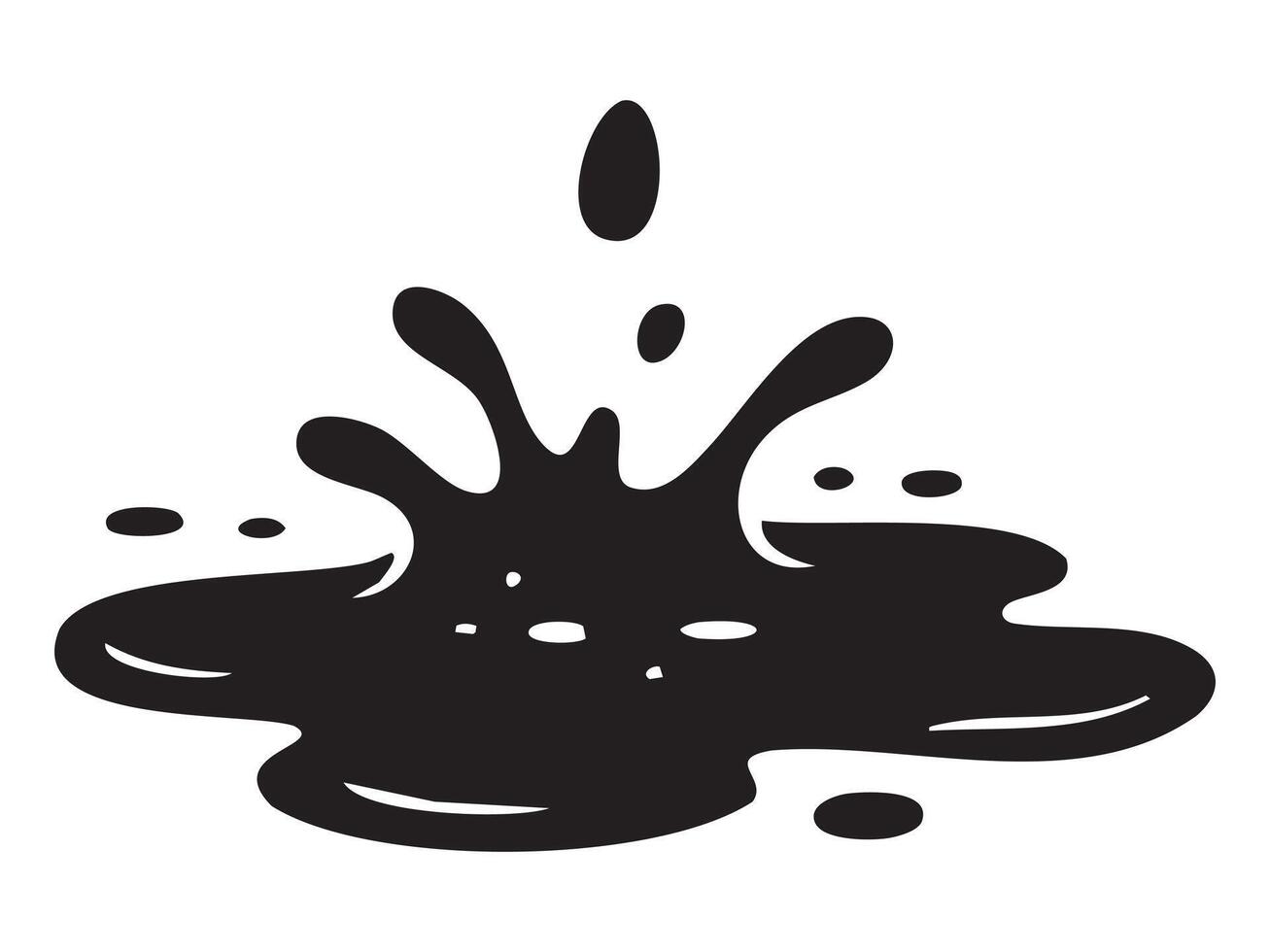 Black silhouette of liquid splash isolated on white background, graphic illustration. concept of water droplet, splatter effects, fluid dynamics, abstract art, design element, icon vector