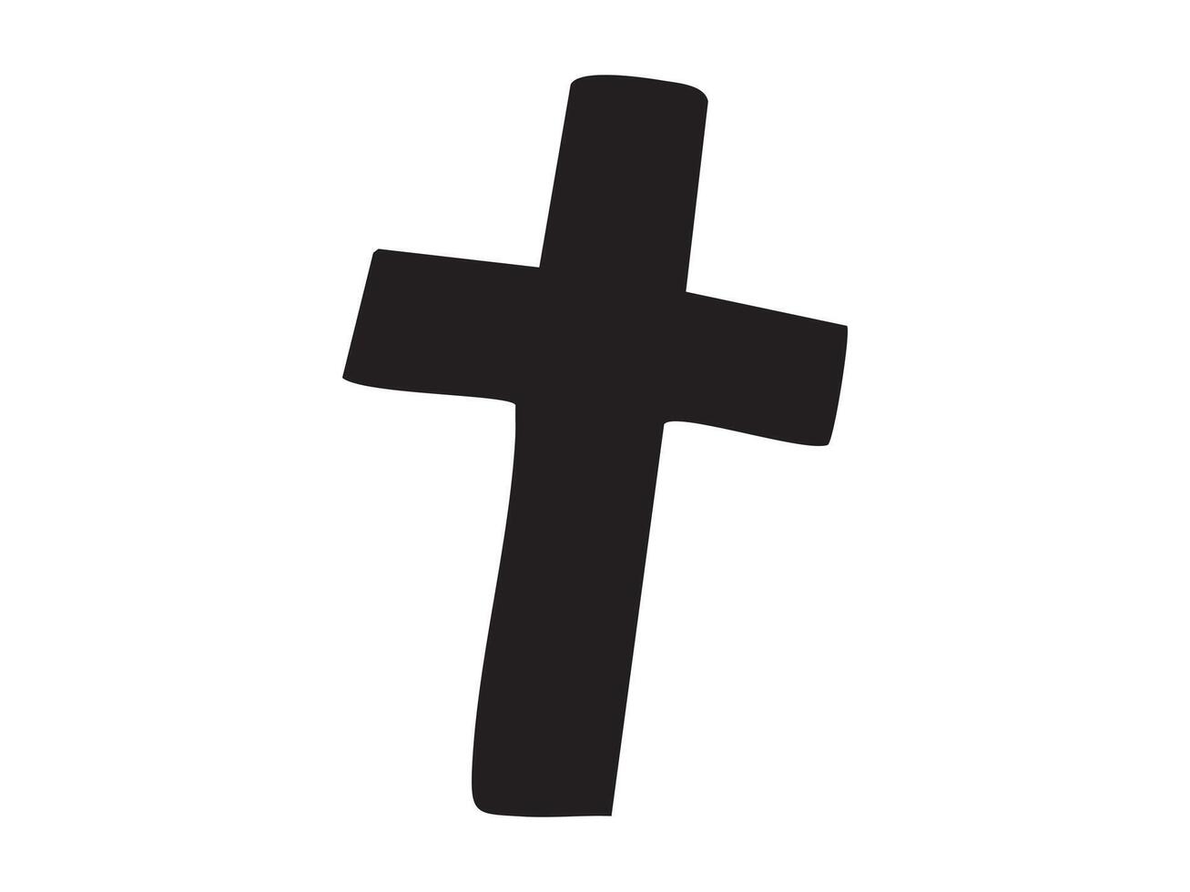 Black silhouette of tilted cross symbol isolated on white background, graphic illustration. Concept of Christian religion, Halloween grave marker, tomb cross, death and spirituality, design element vector