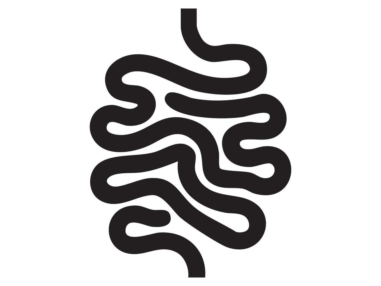 Black silhouette of small isolated on white background, graphic illustration. concept of medical anatomy, digestive system, human body, education, design element vector