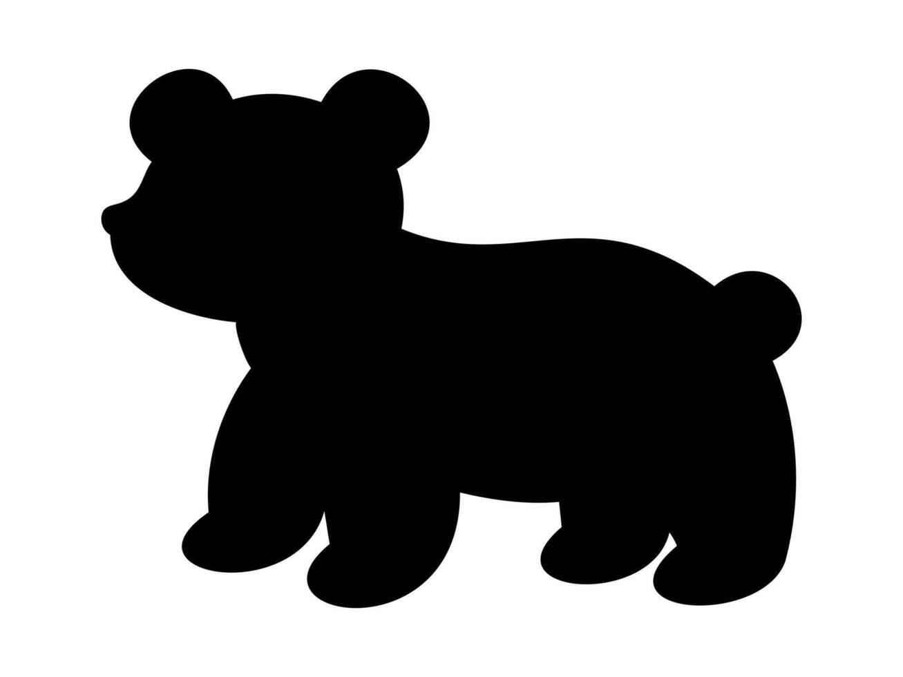 Black silhouette of toy bear in standing pose, isolated on white background, graphic illustration. concept of wild animal, cute bear icon, logo, design element vector