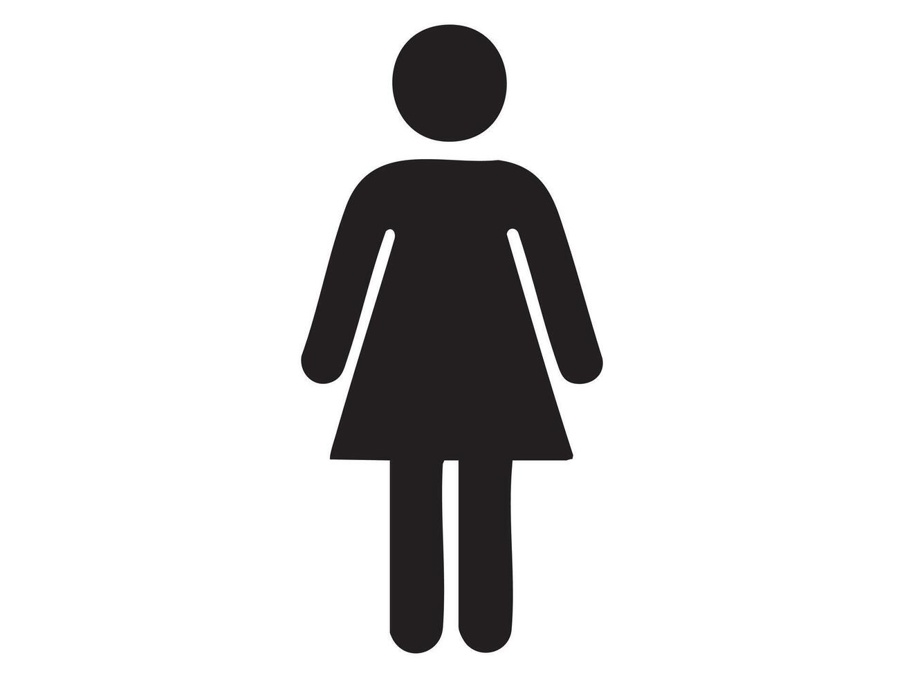 Black silhouette of woman in standing pose, isolated on white background, graphic illustration. concept of female icon, restroom sign, gender symbol, design element, WC indicator, toilet navigation vector