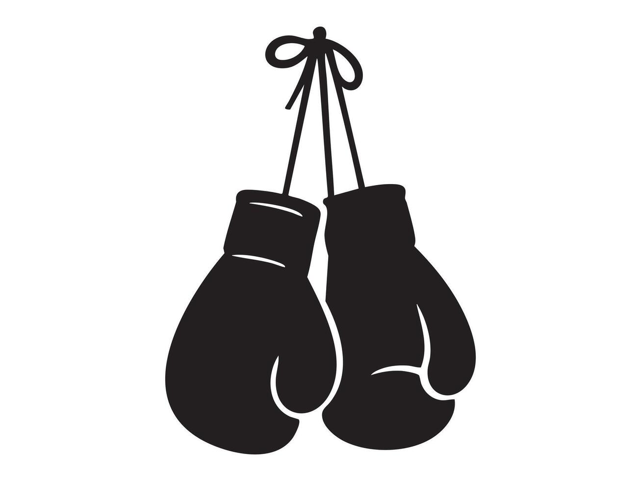 Black silhouette of boxing gloves hanging, isolated on white background, graphic illustration. concept of sports, martial arts, fitness gear, icon, logo, design element vector