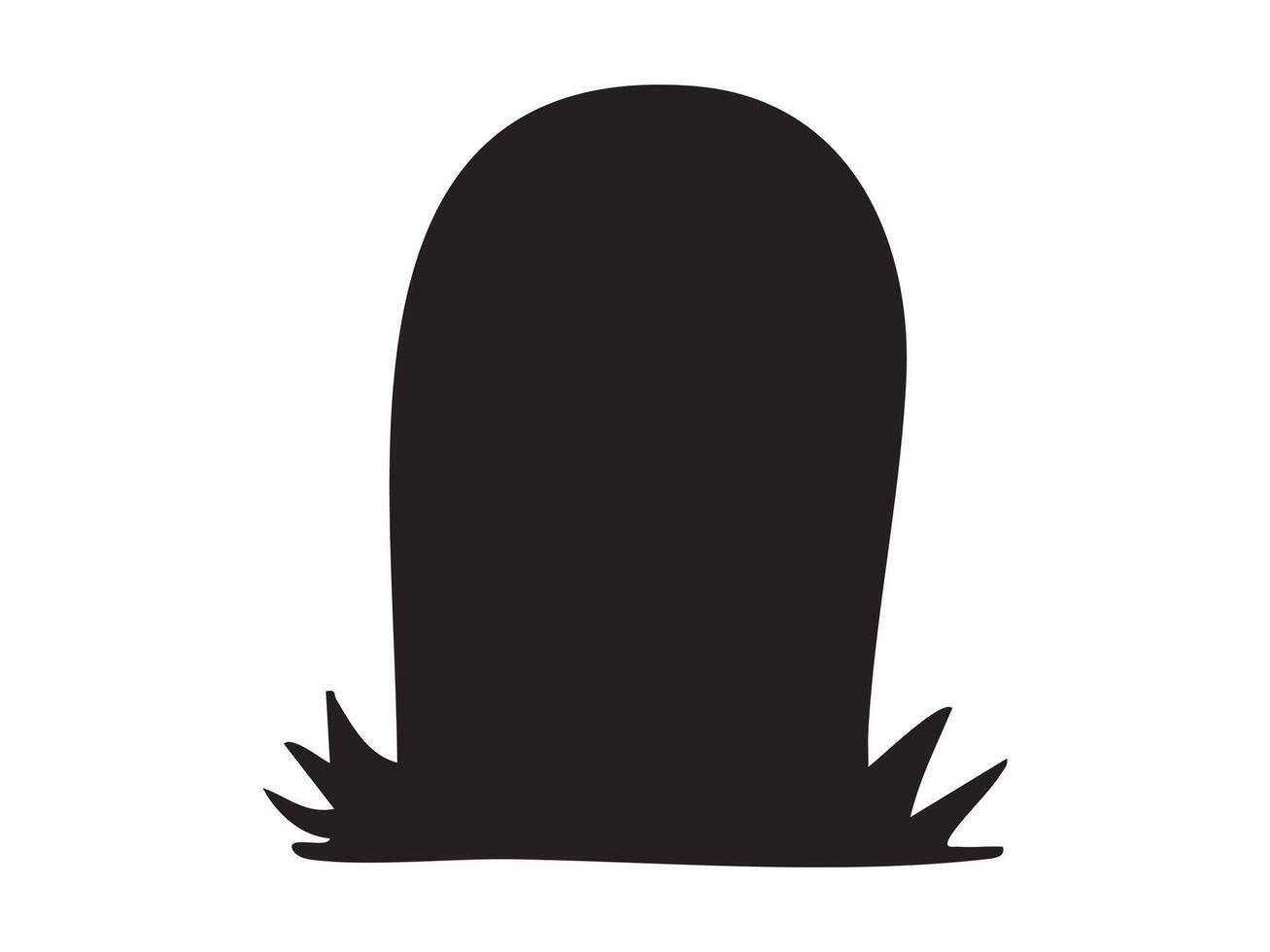 Black silhouette of eerie tombstone with grass isolated on white background, graphic illustration. concept of halloween, spooky grave, cemetery, icon, logo, design element vector