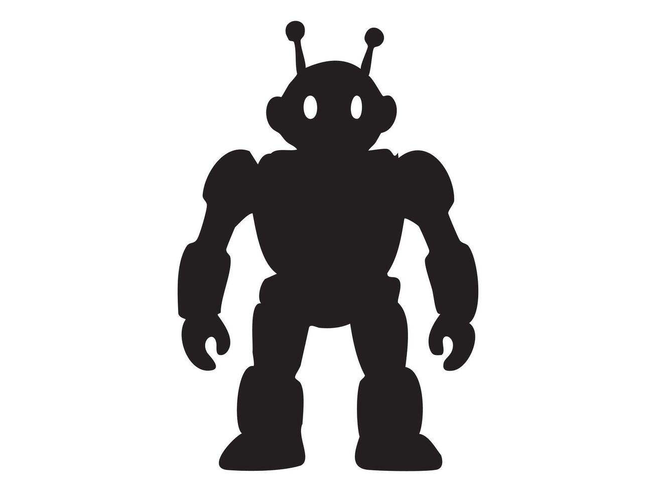Black silhouette of robot toy isolated on white background, graphic illustration. concept of futuristic plaything, children's toy, icon, logo, design element vector