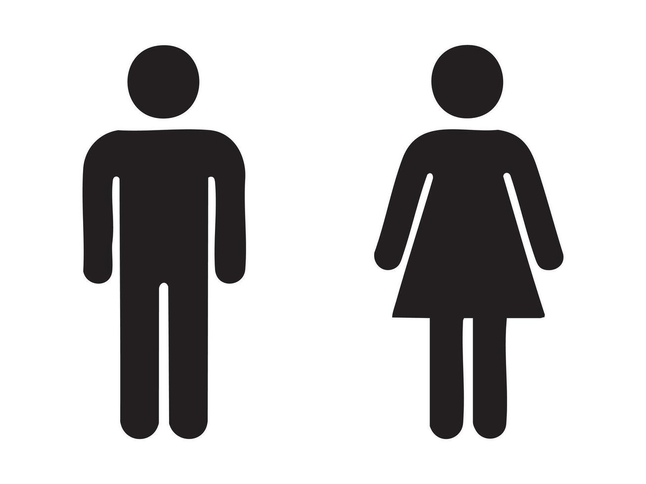 Black silhouettes of man and woman isolated on white background. human figures, gender symbols, icon, signage, gender symbols, public signage, restroom indicators, toilet signs, WC indicator. Set vector