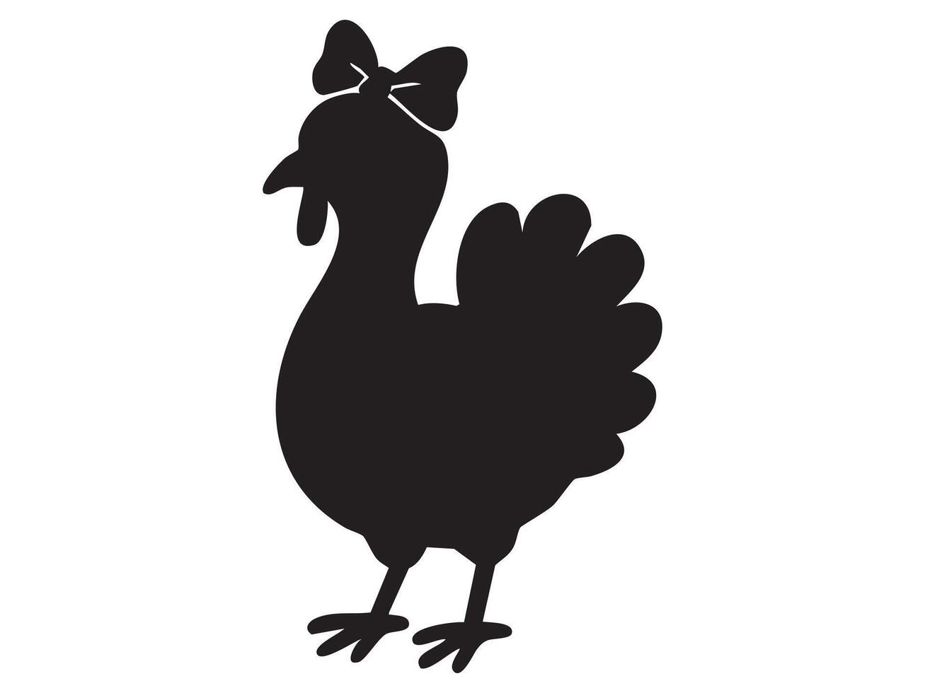 Black silhouette of bow-tied turkey isolated on white background, graphic illustration. concept of thanksgiving, poultry, bird, icon, logo, design element vector