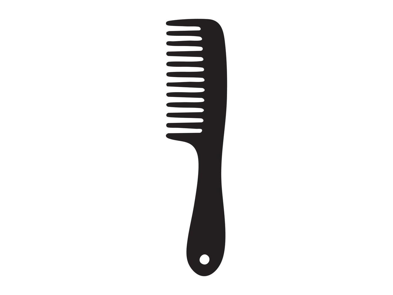 Black silhouette of hair comb with handle and wide teeth isolated on white background, graphic illustration. concept of beauty tool, hair care, grooming, icon, design element vector