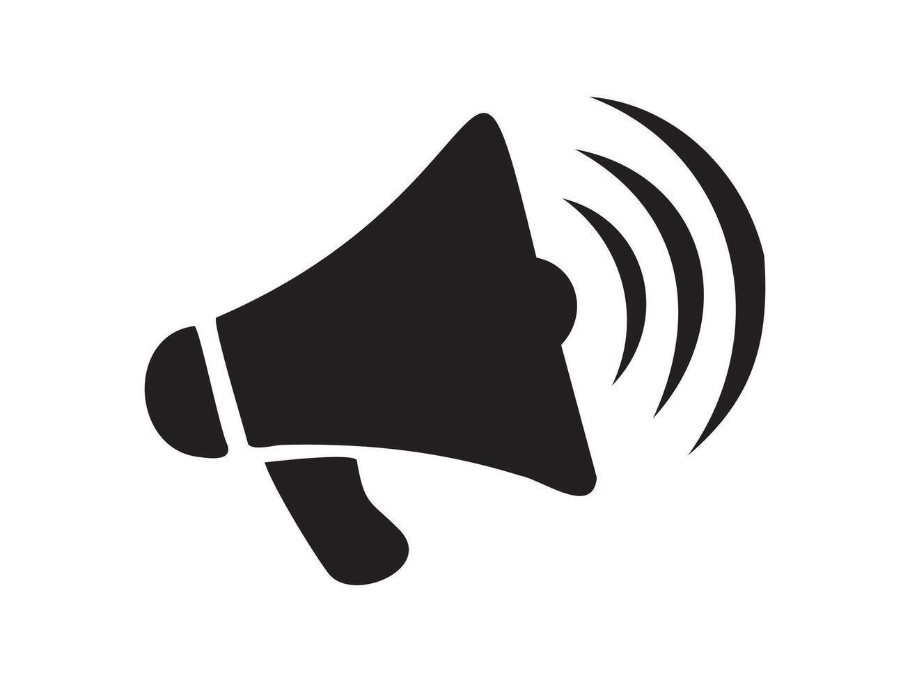 Black silhouette of megaphone with sound waves isolated on white background, graphic illustration. concept of communication, announcement, loudspeaker, icon, design element. vector