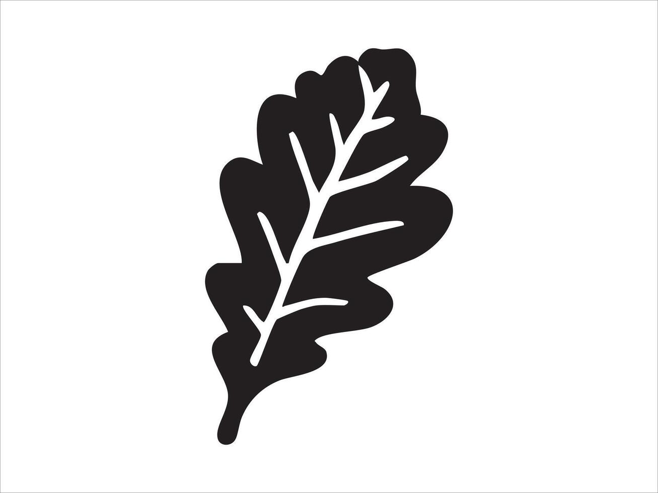 Black silhouette of oak leaf isolated on white background, graphic illustration. concept of nature, botanical, autumn, foliage, plant, organic design element vector