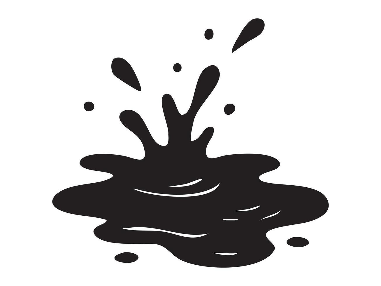 Black silhouette of water splash with droplets isolated on white background, graphic illustration. concept of liquid, splatter, motion, dynamic shape, icon, logo, design element vector