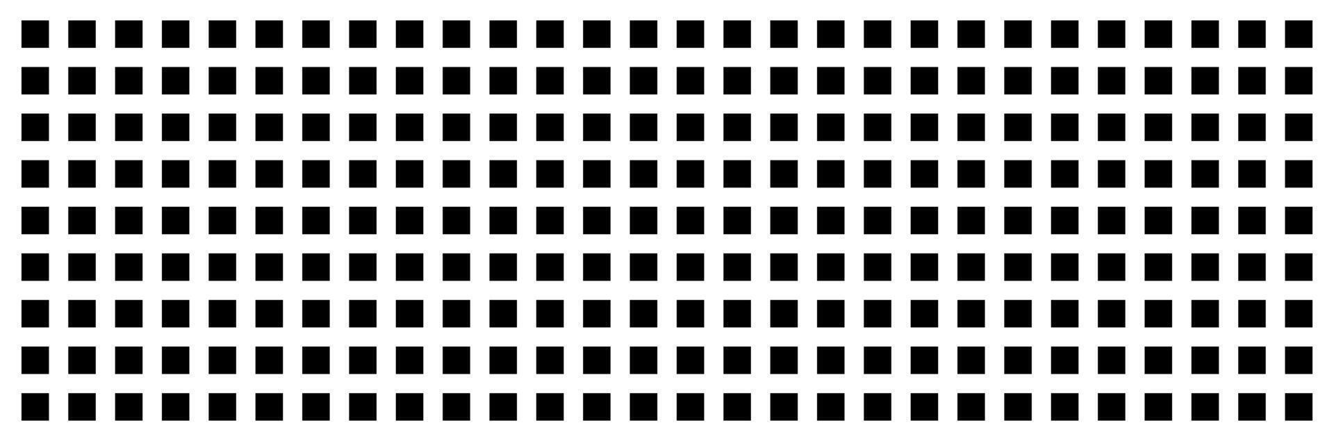 Black rectangles squares in a grid pattern on a white background, graphic illustration. concept of design, modern art, geometric pattern, minimalism, abstract decoration. Wide banner vector