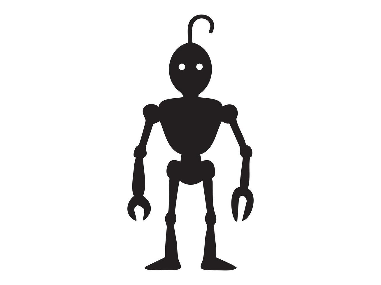 Black silhouette of robot toy standing upright, isolated on white background, graphic illustration. concept of futuristic design, artificial intelligence, toy figure, icon, design element vector