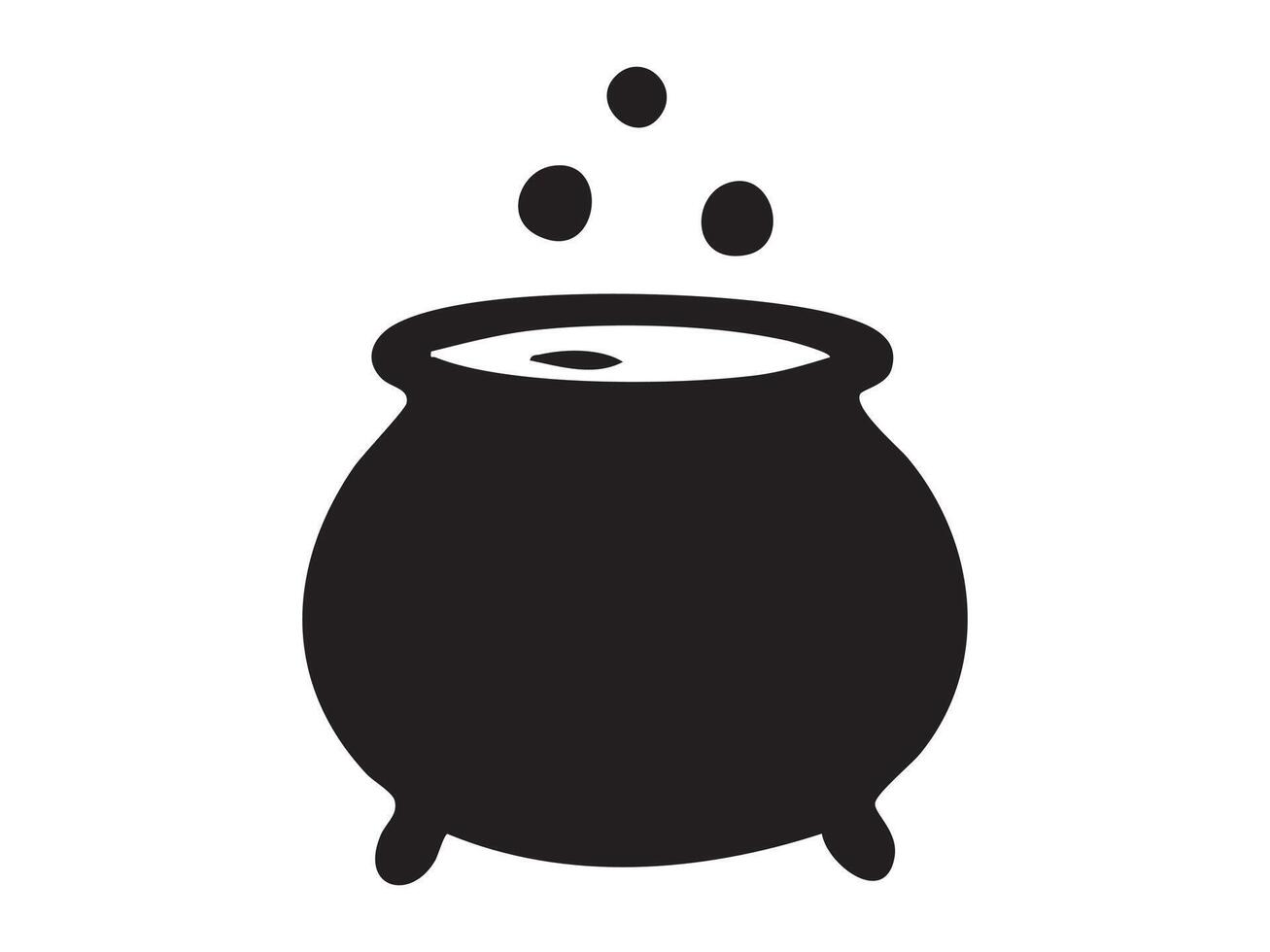 Black silhouette of bubbling cauldron, isolated on white background, graphic illustration. concept of halloween, witchcraft, spooky potion making, mystical icon, design element vector