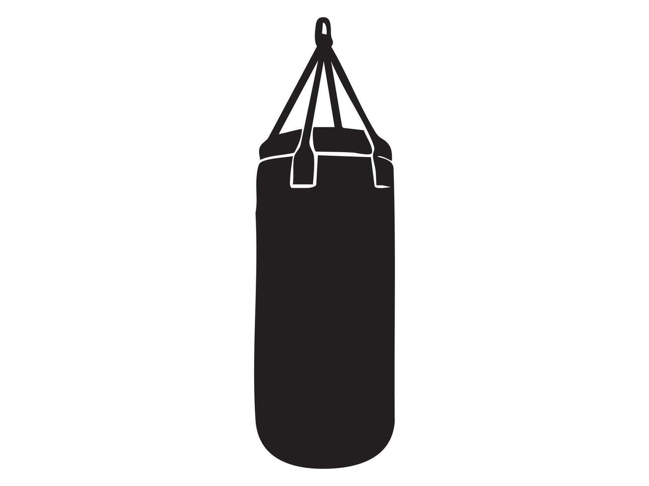 Black silhouette of boxing punching bag isolated on white background, graphic illustration. concept of fitness, boxing training, gym equipment, icon, logo, design element vector