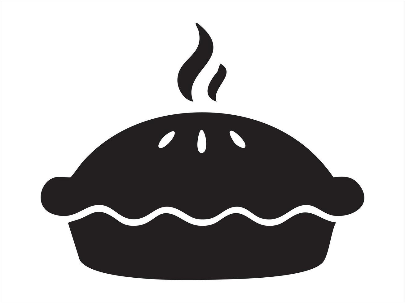 Black silhouette of steaming pie, isolated on white background, graphic illustration. concept of dessert, bakery, comfort food, icon, logo, design element. vector