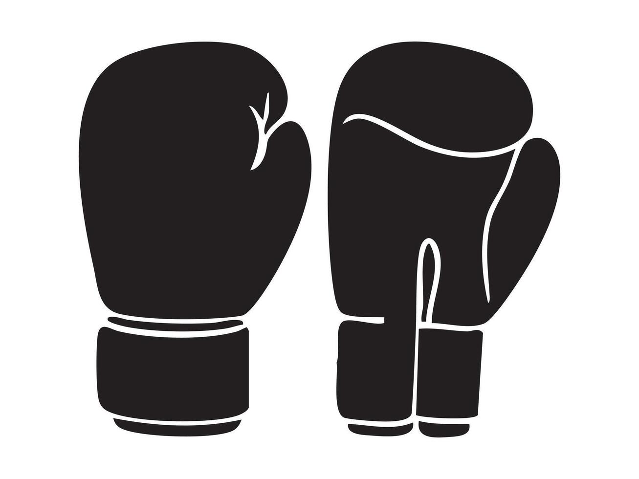 Black silhouette of boxing gloves in different positions, isolated on white background, graphic illustration. concept of sport, fitness, combat, champion, logo, icon vector