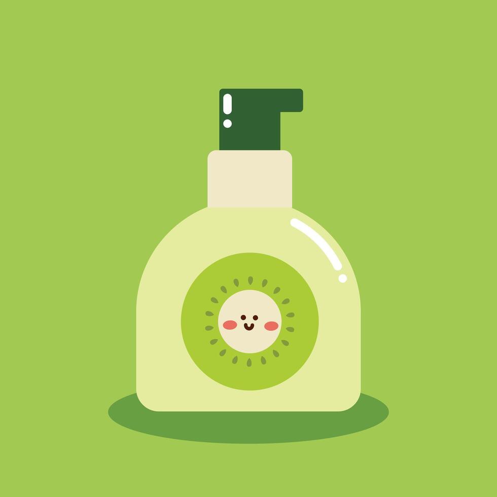 a bottle of serum with a smiling kiwi on it vector
