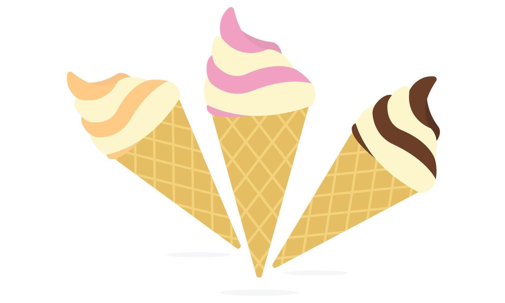 Creamy vanilla chocolate cones ice cream frozen dessert food ice cream vector