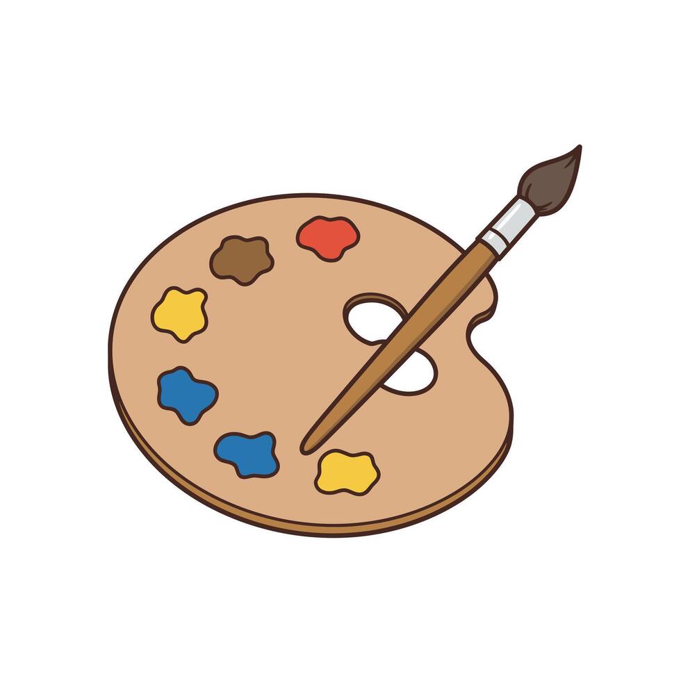 Wooden Artist Palette with Paints and Brush vector