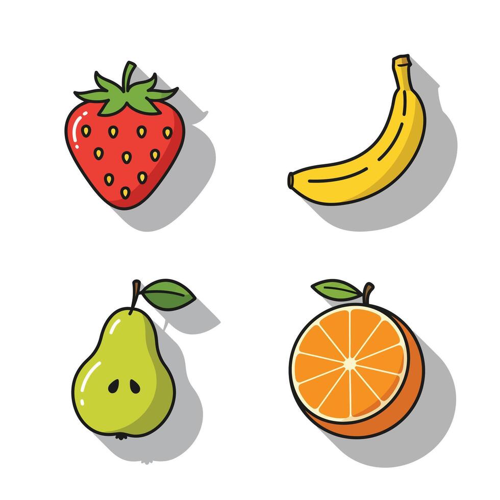 Colorful Fruit Collection Strawberry, Banana, Pear, and Orange vector