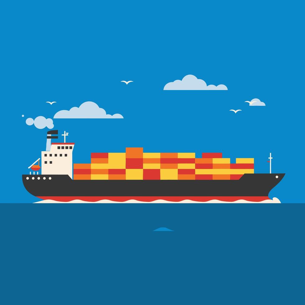 Cargo Ship Sailing Through Open Waters vector