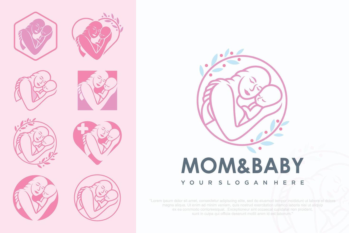 modern Mom and baby logo design icon set with unique element concept illustration vector
