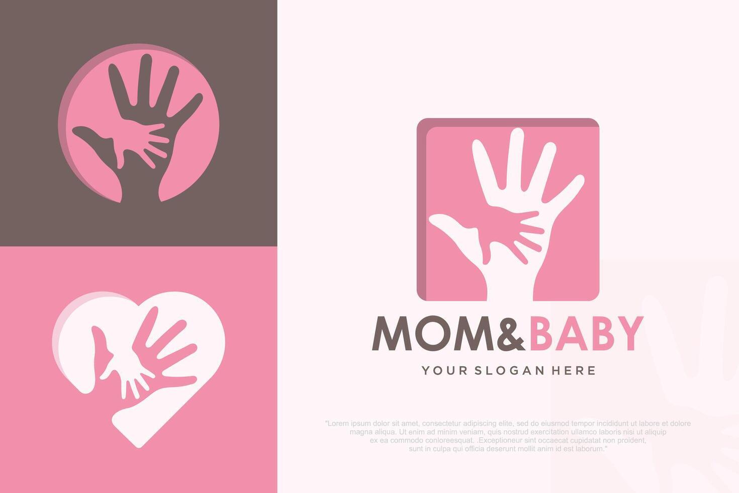 negative space kids hand with mother hand logo design illustration . vector