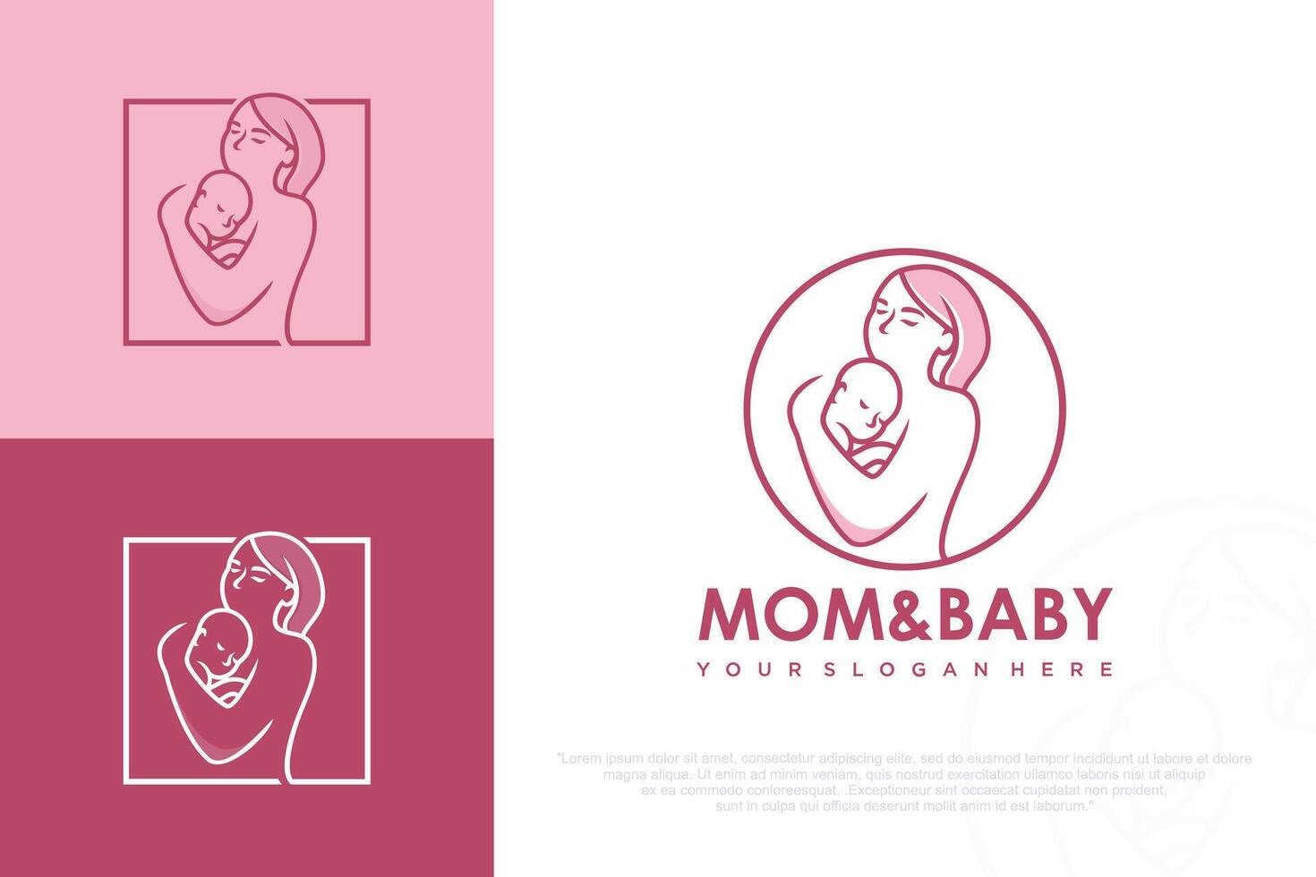 Mom and baby logo design icon with unique element concept illustration vector