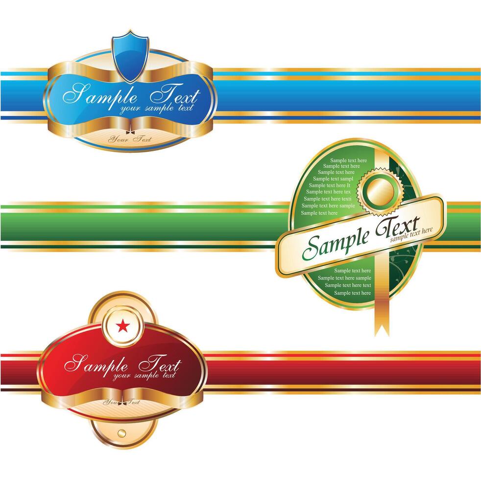 Elegant Luxury Label Design in Vibrant Blue, Green, and Red - Premium Badge Illustration vector