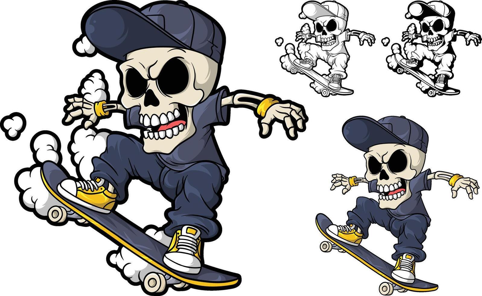 Skull skateboard character illustration vector