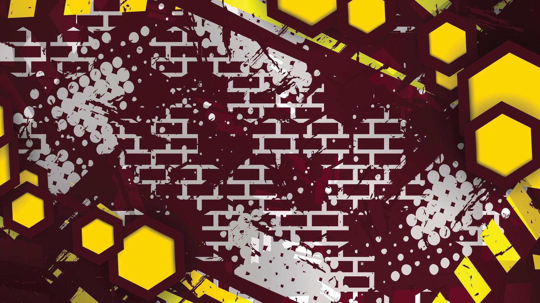 a yellow and maroon background with a brick wall vector
