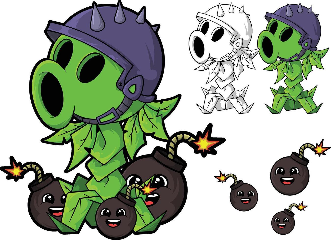 Cartoon plant character with bombs vector
