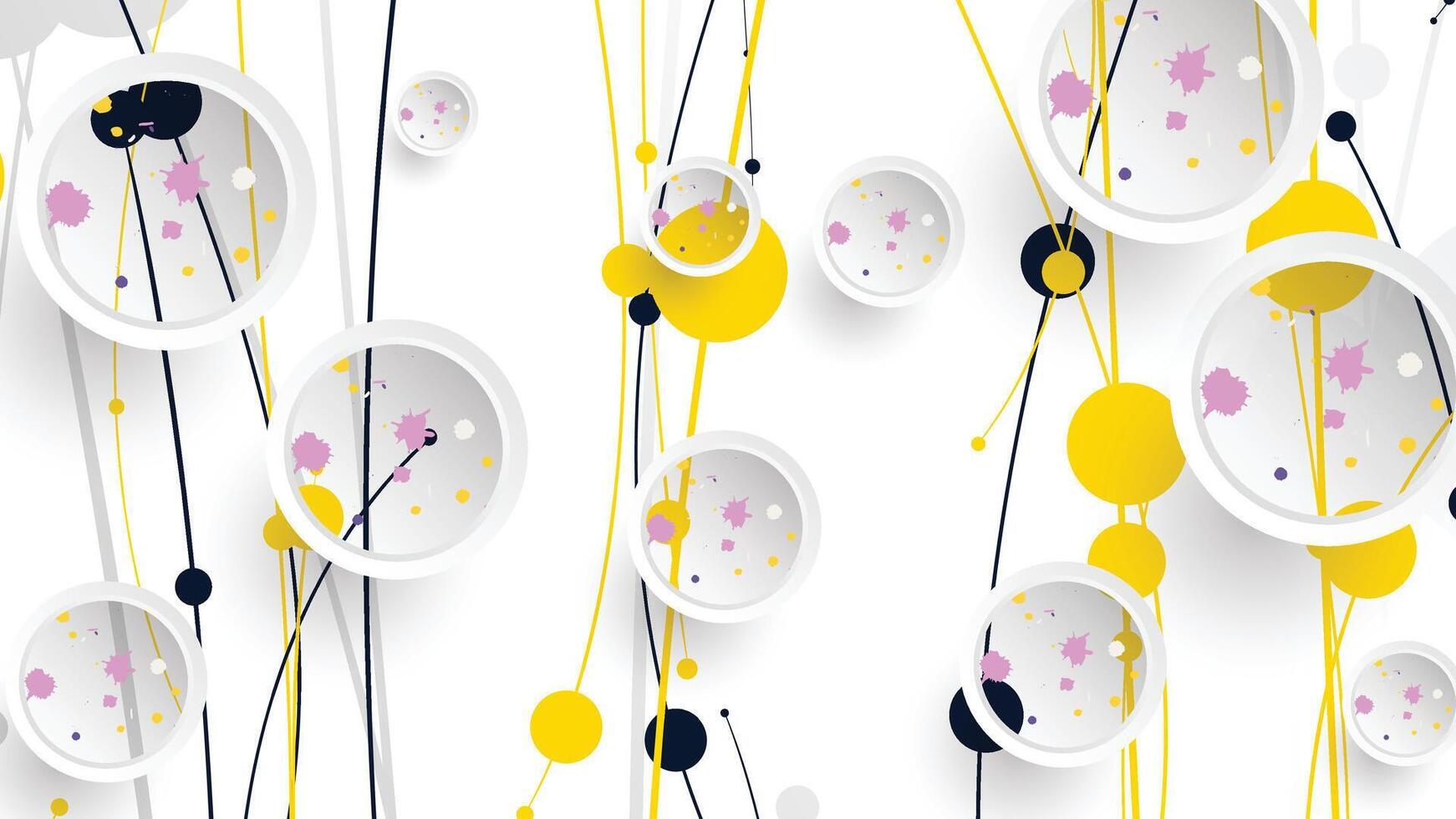 a white background with yellow, black and white circles vector