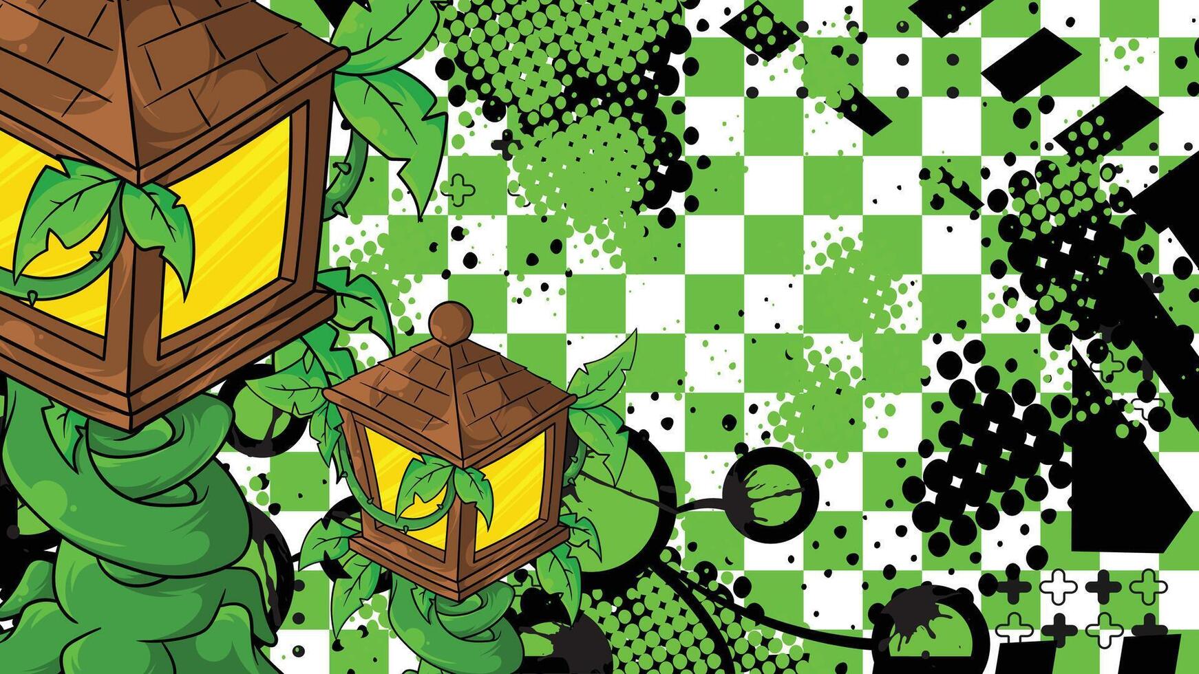 Green lanterns with vine design vector