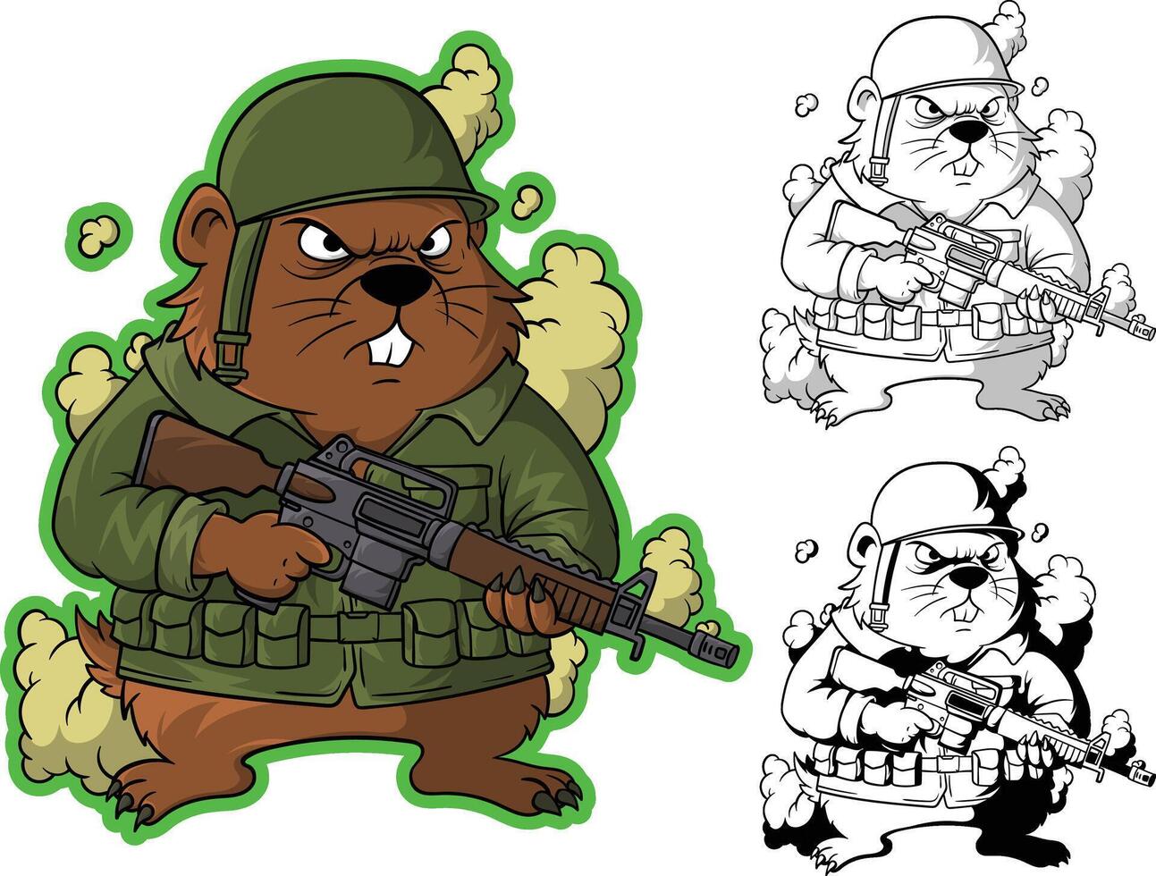 Cartoon soldier marmot character illustration vector