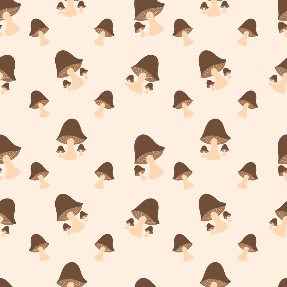 Hand-drawn mushrooms on a light brown background. Autumn seamless pattern for clothing, fabric, wallpaper, backdrop, home decoration, cover book, and wall art. vector