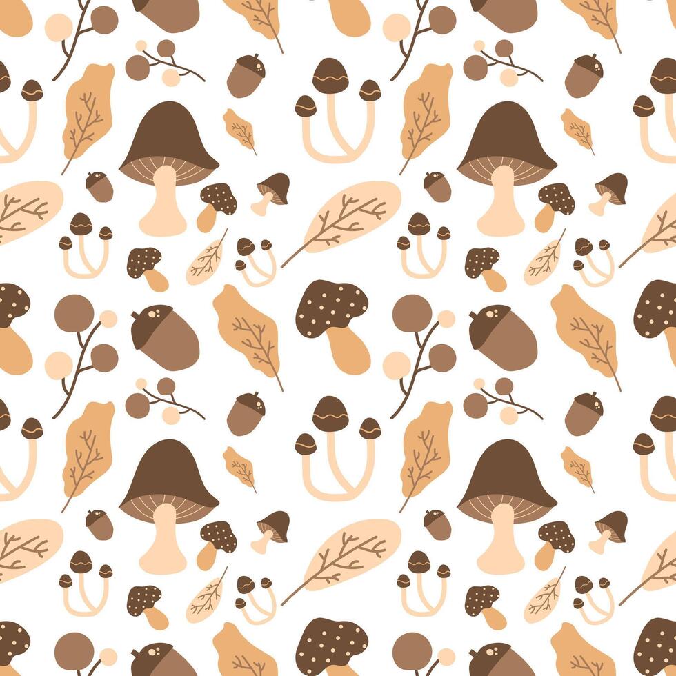 Mushroom and leaf pattern design vector
