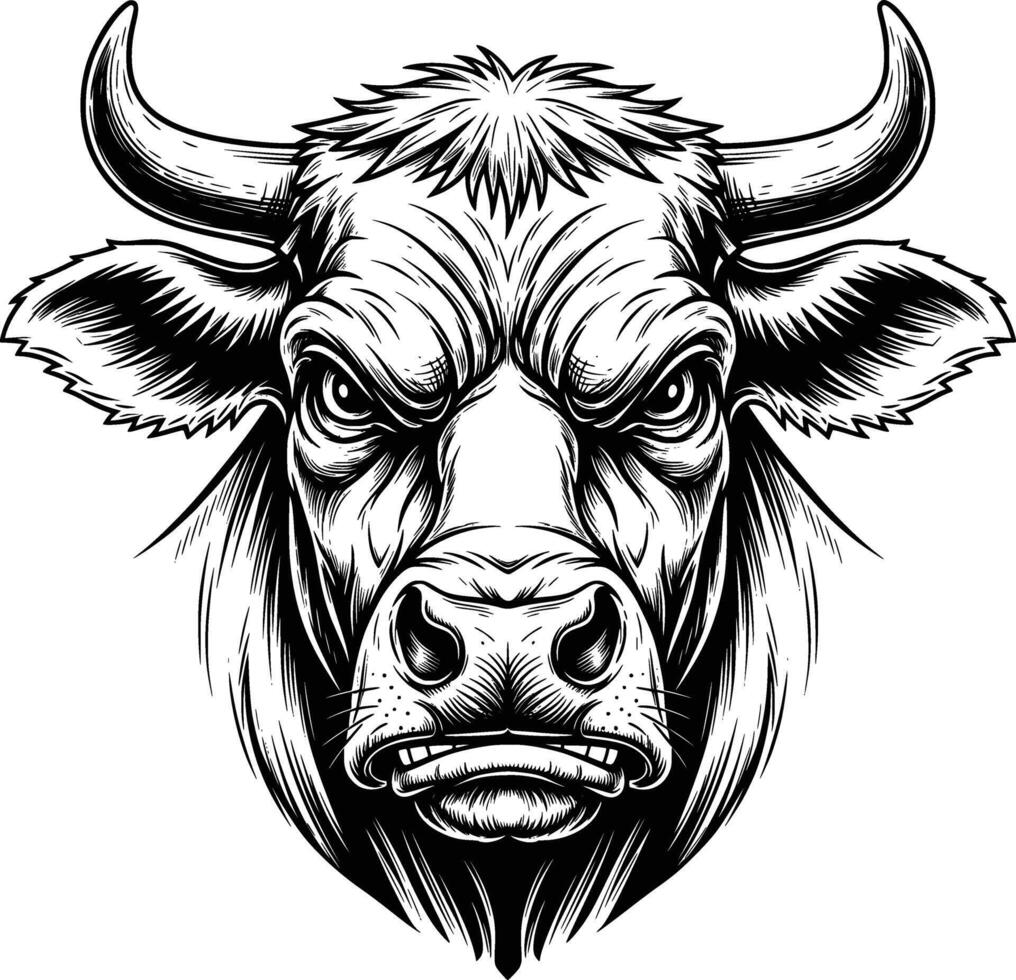 angry bull face image line art style white background vector