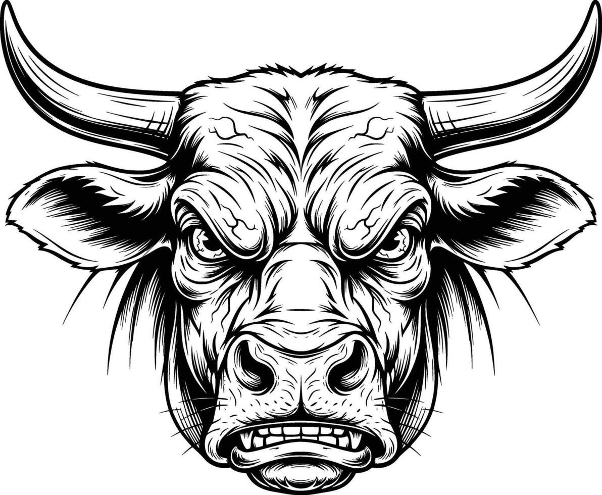 angry cow style line art white background vector