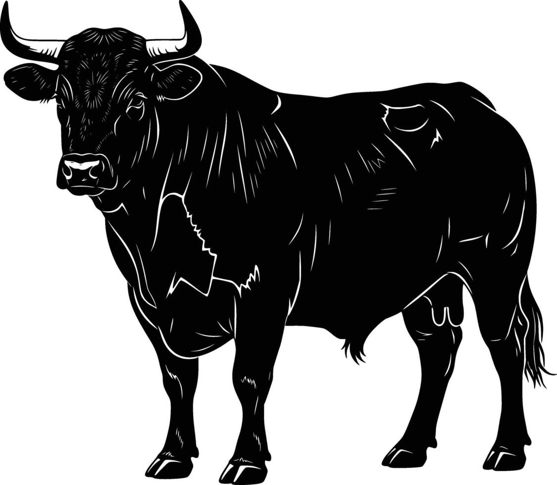 silhouette image of a fat bull with a white background full body vector