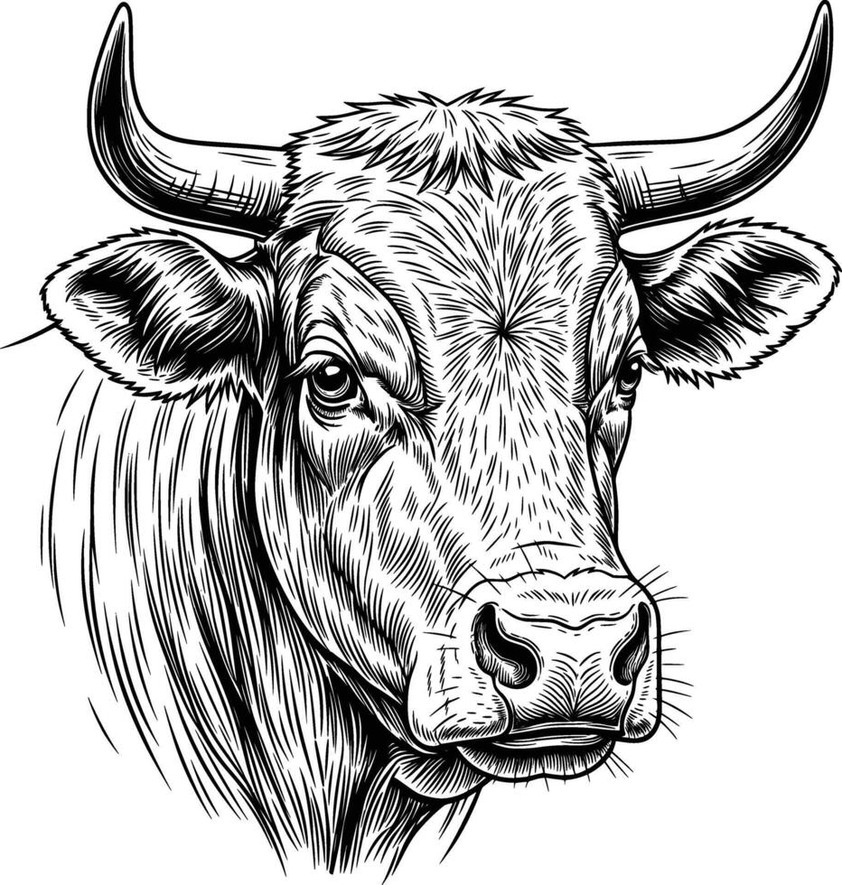 image of a thin-haired bull face in line art style with a white background vector