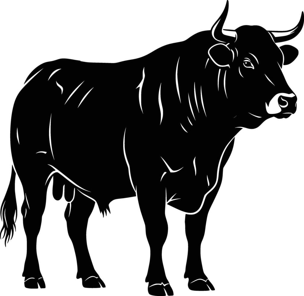 silhouette image of a black bull with a white background full body vector
