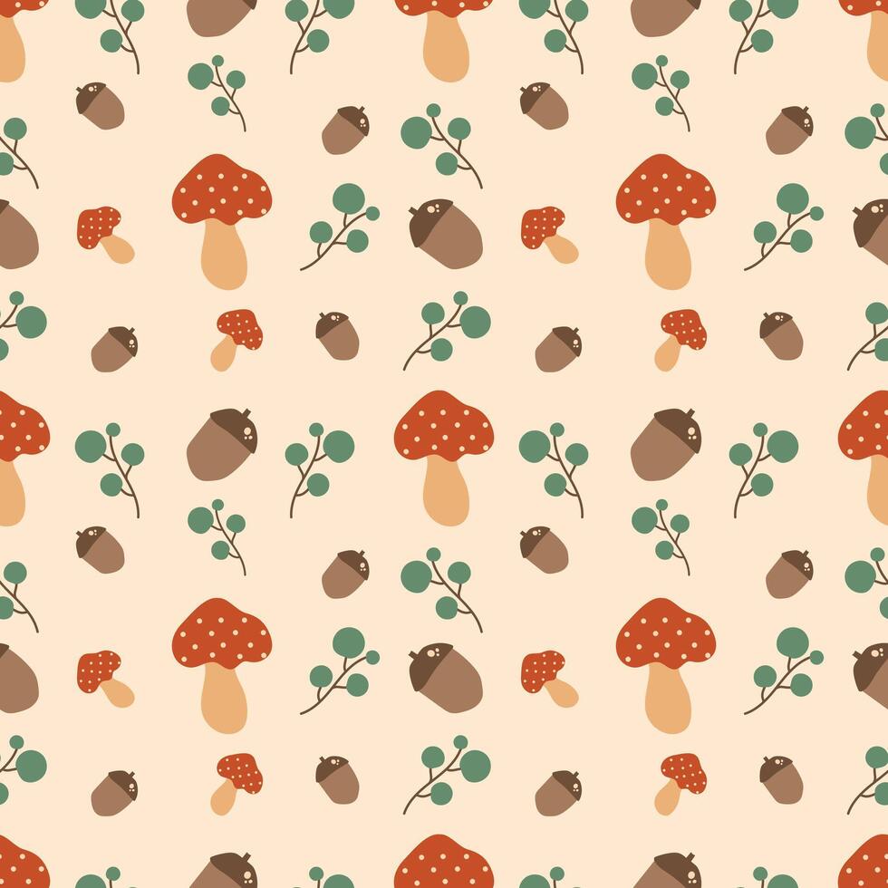 Mushroom and acorn pattern vector