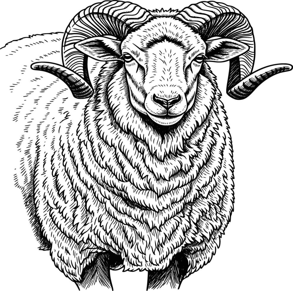 line art drawing of a fat male white background detail sheep vector