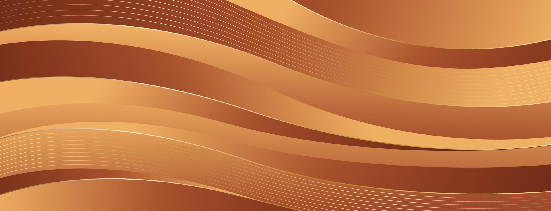 Elegant bronze luxury wave background with gold lines vector