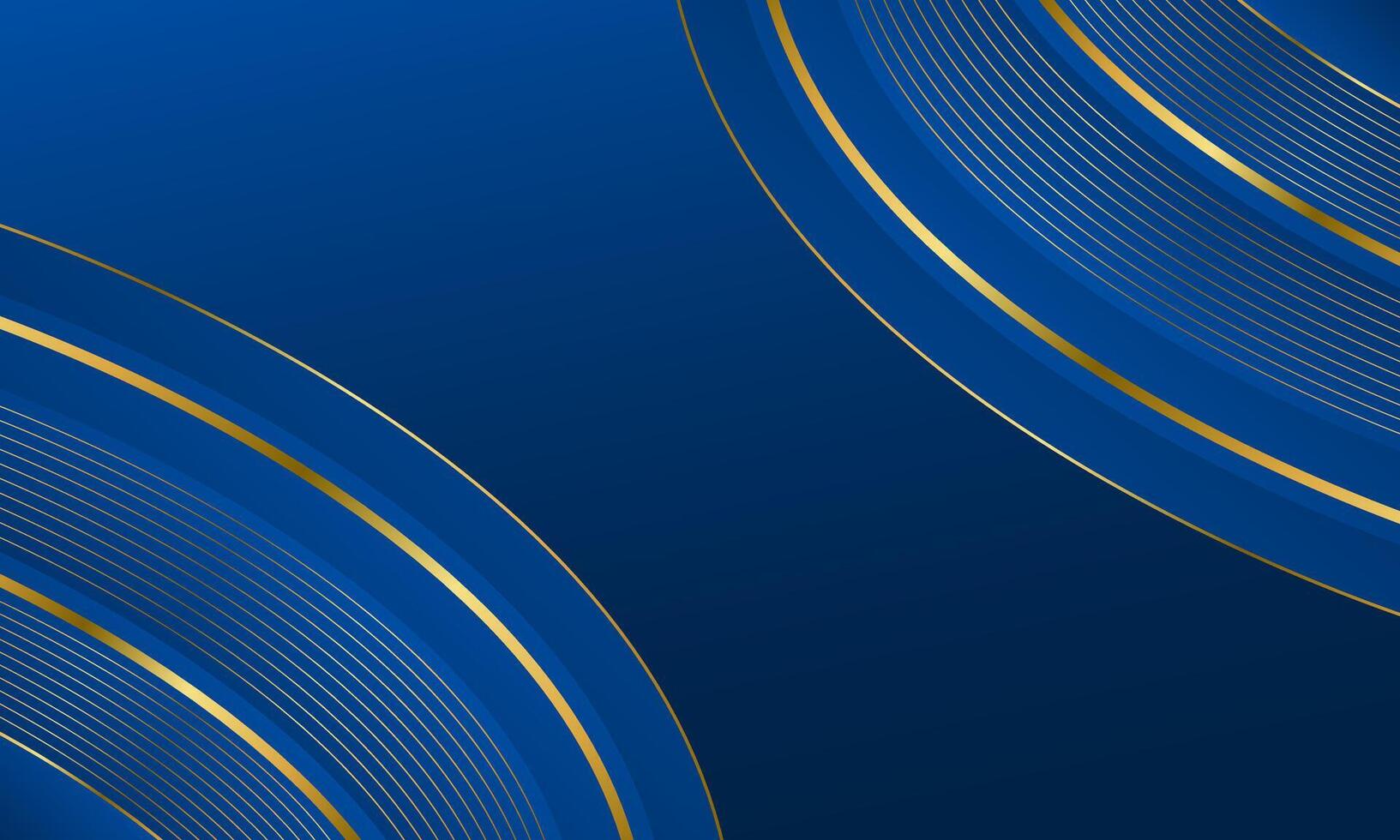 Modern blue luxury curve background with elegant gold lines vector